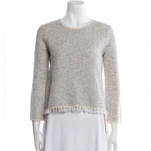 Theory Textured Cream and Gray Sweater with Fringe Detail Small